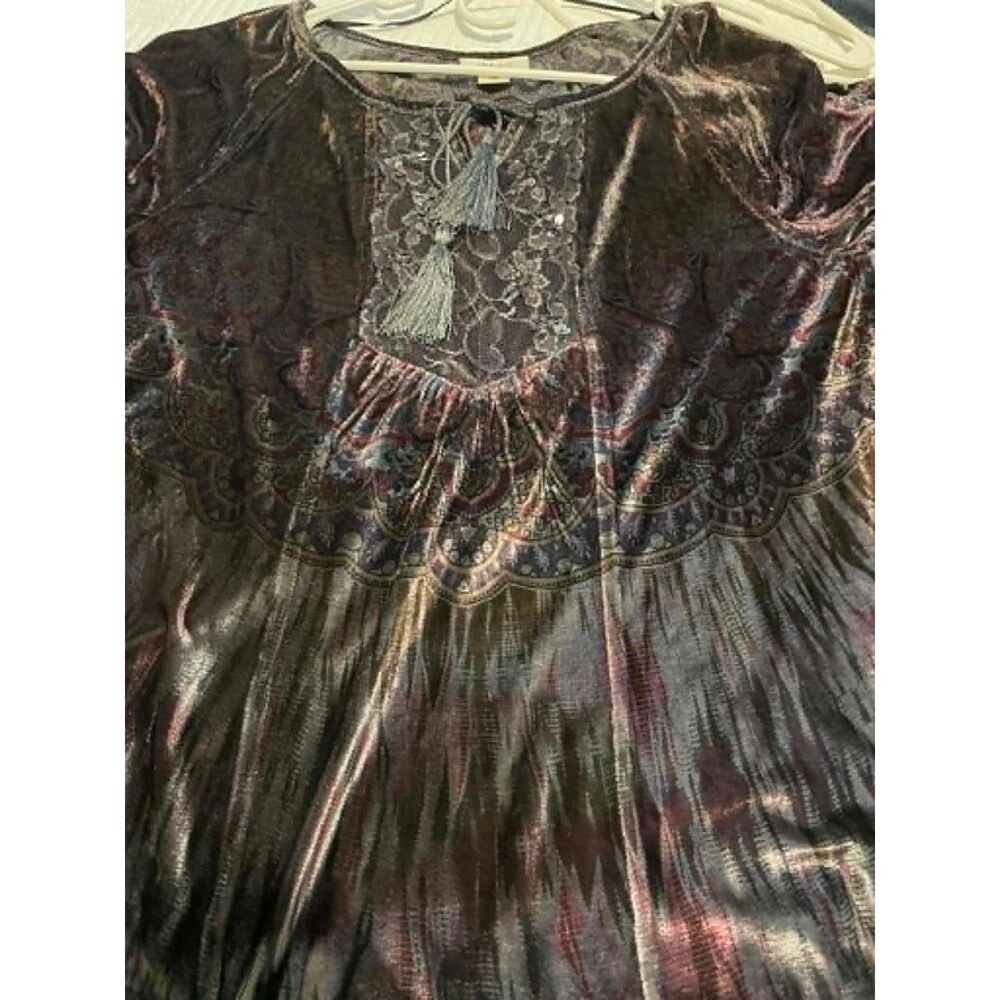 Style-co Women's Grey and Purple Blouse, Whimsigoth, 3/4 Flare Sleeves, Witchy